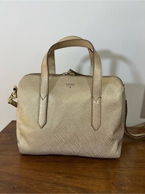 Fossil Metallic Gold Sydney Satchel Crossbody Bag